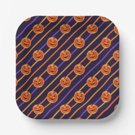 Plato De Papel Halloween Jack-O-Lantern Black Striped