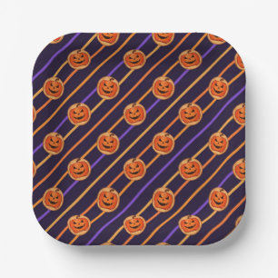 Plato De Papel Halloween Jack-O-Lantern Black Striped