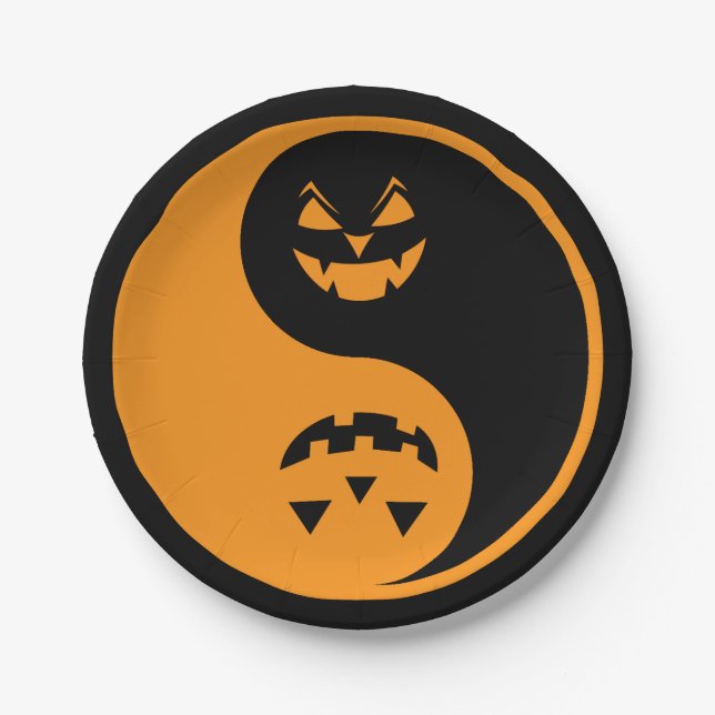 Plato De Papel Halloween Jack o-lantern Yin Yang (Anverso)