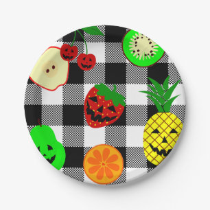 Plato De Papel halloween jack o'lantern fruit gingham