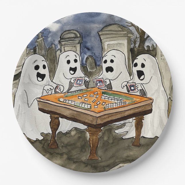 Plato De Papel Halloween Mahjong Ghosts (Anverso)