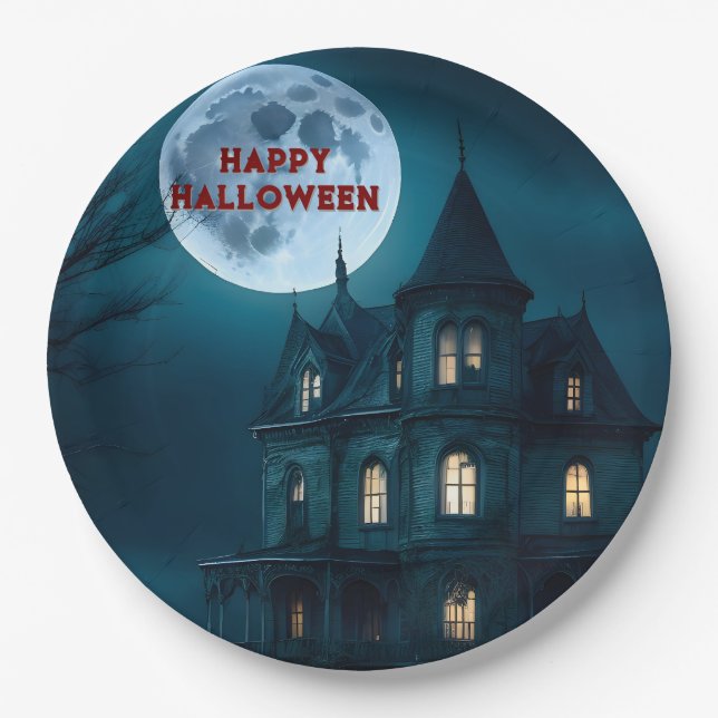 Plato De Papel Halloween Mansion Party Paper Plates (Anverso)