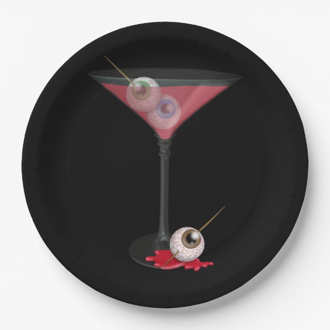 Plato De Papel Halloween Martini Con Béisbol (Anverso)