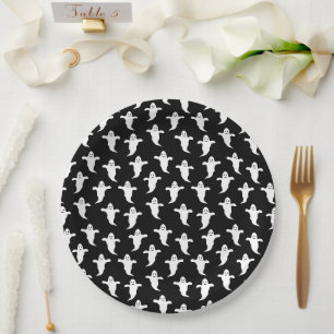 Plato De Papel Halloween moderno y simple de fantasmas en blanco 
