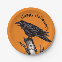 Plato De Papel Halloween Naranja Black Raven Crow Dated Gothic