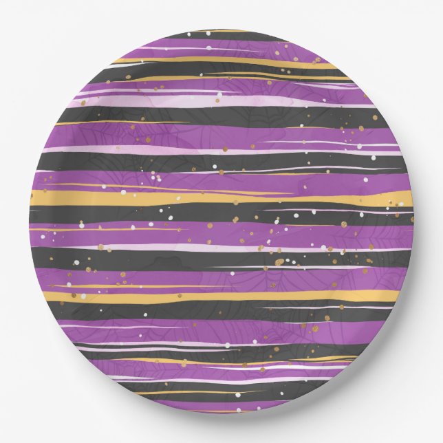 PLATO DE PAPEL HALLOWEEN, NARANJA NEGRO PURPLE (Anverso)