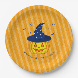 Plato De Papel Halloween Naranja Sparkly Stripes Pumpkin