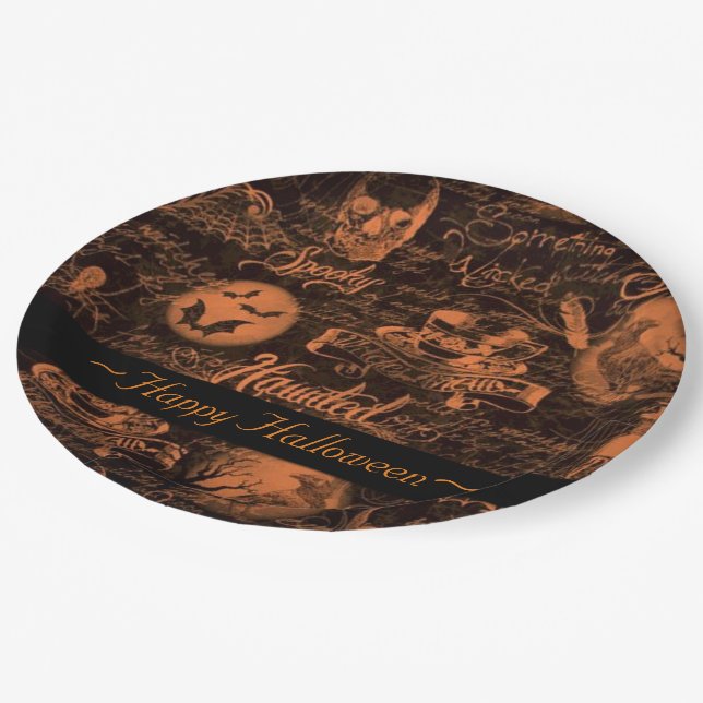 Plato De Papel Halloween negro y Naranja (Angular)