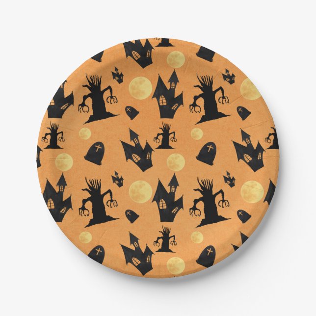 Plato De Papel Halloween negro y Naranja (Anverso)