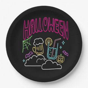 Plato De Papel Halloween Neon Glow Look Bebe Fiesta 9"