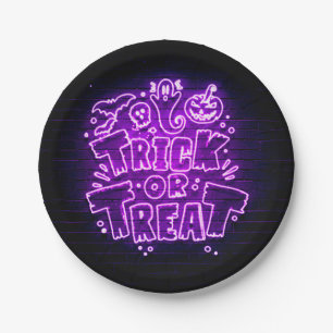Plato De Papel Halloween Neon Glow Look Purple Trick Trek Fiesta