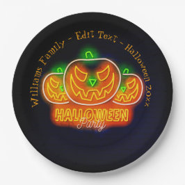 Plato De Papel Halloween Nombre Año 20xx Neon Glow Look Pumpkin 9