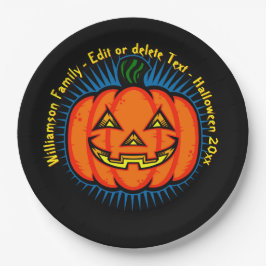 Plato De Papel Halloween Nombre Año 20xx Neon Glow Look Pumpkin 9