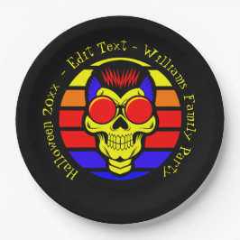 Plato De Papel Halloween Nombre Año 20xx Texto Retro Calavera de 