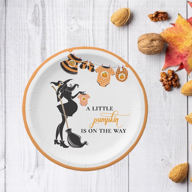 Plato De Papel Halloween Octubre Bruja Calabaza de Baby Shower (Subido por el creador)