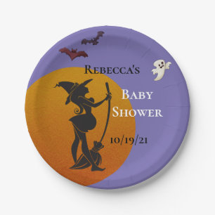 Plato De Papel Halloween Octubre Witch Baby Shower Ghost