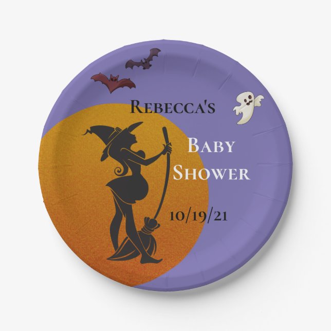 Plato De Papel Halloween Octubre Witch Baby Shower Ghost (Anverso)