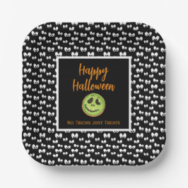 Plato De Papel Halloween ojos espeluznantes galleta verde sin tru
