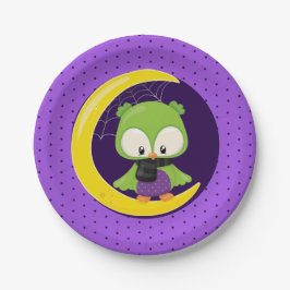 Plato De Papel Halloween Owl Moon Purple Polka Dot Fiesta