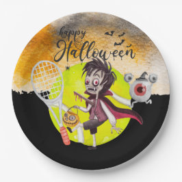 Plato De Papel Halloween para el jugador de tenis con raqueta y b