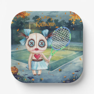 Plato De Papel Halloween para jugador de tenis con raqueta