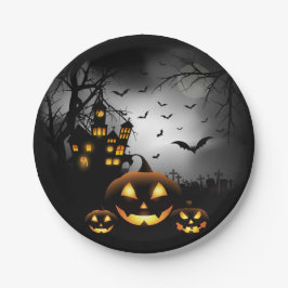 Plato De Papel Halloween - Parodias de calabazas Gris Moon - Todo