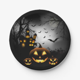 Plato De Papel Halloween - Parodias de calabazas Gris Moon - Todo