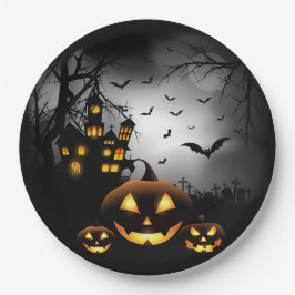 Plato De Papel Halloween - Parodias de calabazas Gris Moon - Todo
