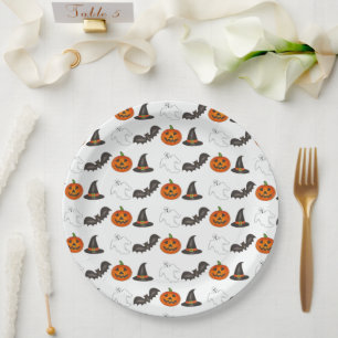 Plato De Papel Halloween Party Bat Pumpkin Witch Witch Ghost