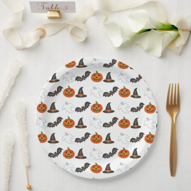 Plato De Papel Halloween Party Bat Pumpkin Witch Witch Ghost (Boda)