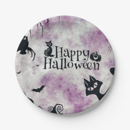 Plato De Papel Halloween Party Black Cat Evil Pumpkins Lechuzas a