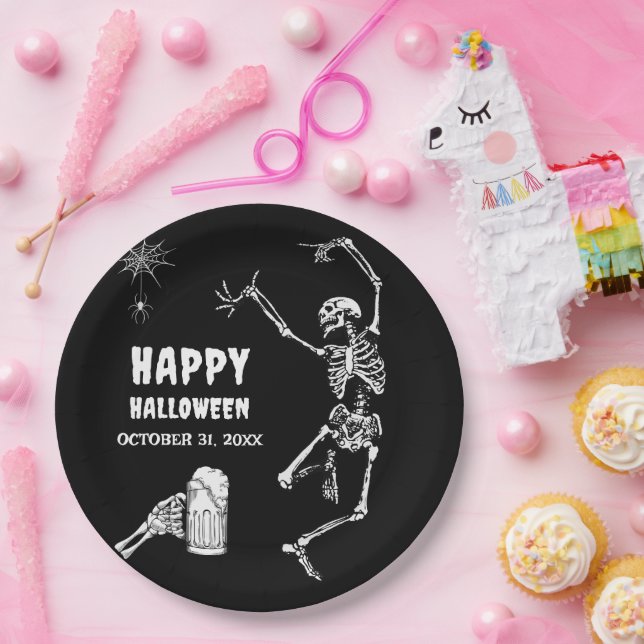 Plato De Papel Halloween Party Jump Skeleton (Fiesta)
