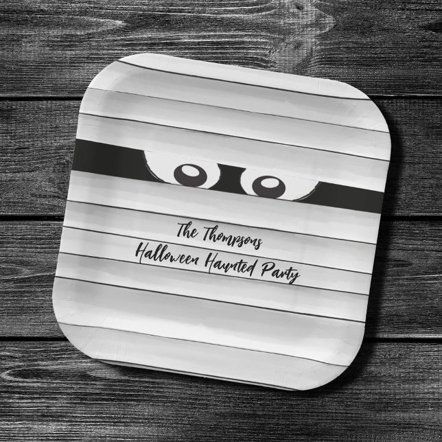 Plato De Papel Halloween Party Spooky Mummy Personalizado (Cute Halloween Mummy Paper Plate.)