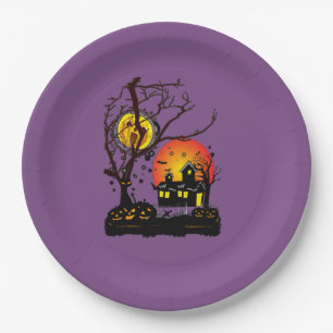 Plato De Papel Halloween Party Time in Purple
