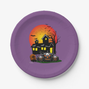 Plato De Papel Halloween Party Time in Purple