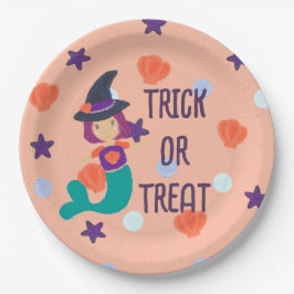 Plato De Papel Halloween Pastel Mermaid Trick o Trete