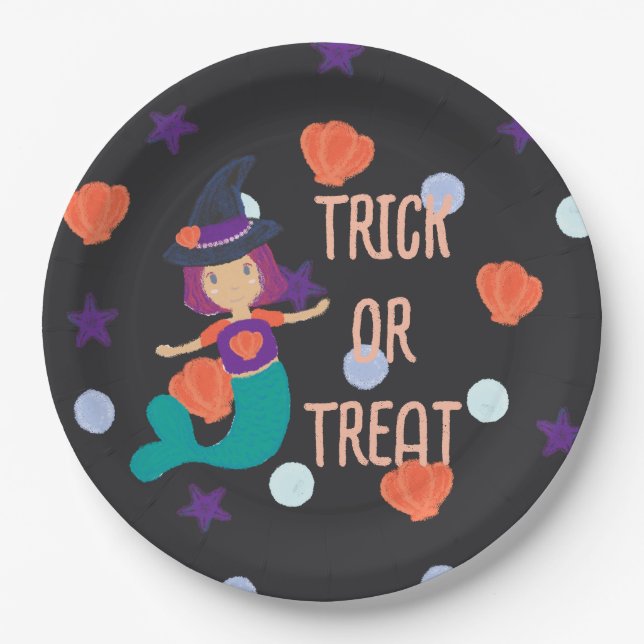 Plato De Papel Halloween Pastel Mermaid Trick o Trete (Anverso)