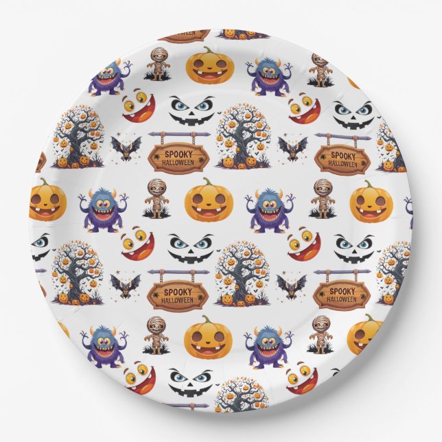 Plato De Papel Halloween Patttern On (Anverso)