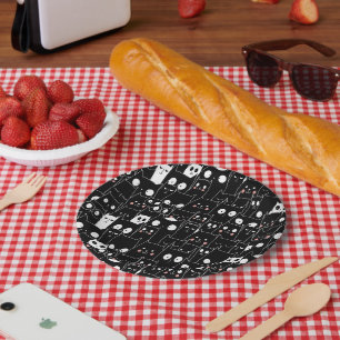 Plato De Papel Halloween Personalizado blanco negro adorable anim