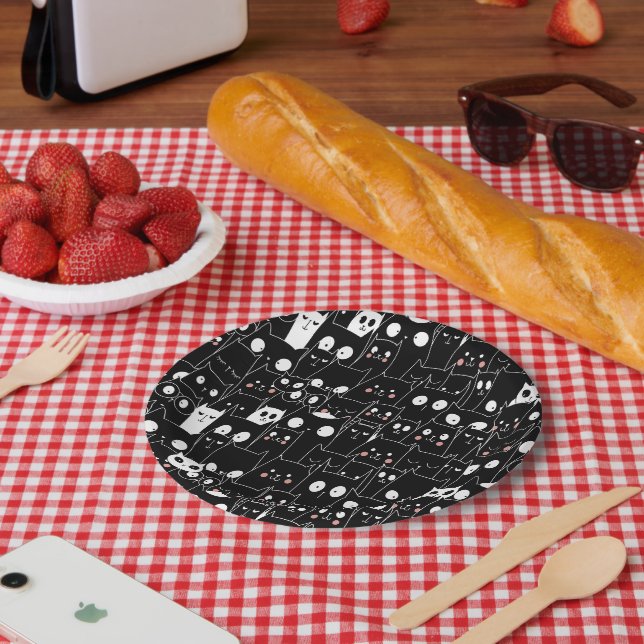 Plato De Papel Halloween Personalizado blanco negro adorable anim (Picnic)