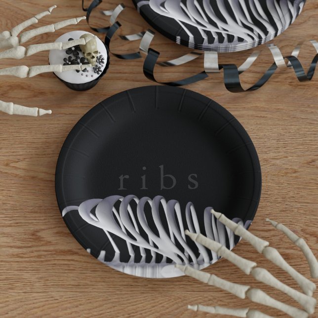 Plato De Papel Halloween personalizado: costillas de esqueleto de (Subido por el creador)