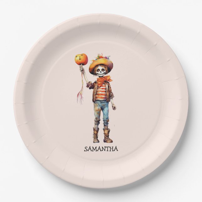 Plato De Papel Halloween Personalizado Cute Kid Zombie (3) (Anverso)