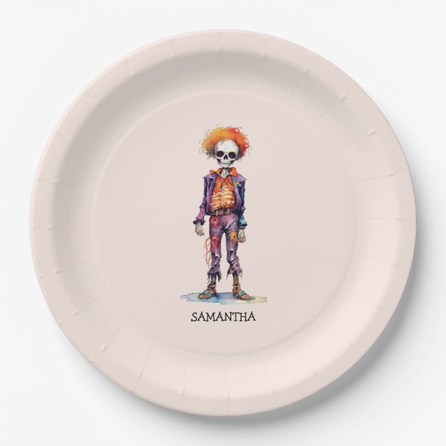 Plato De Papel Halloween Personalizado Cute Kid Zombie (6) (Anverso)