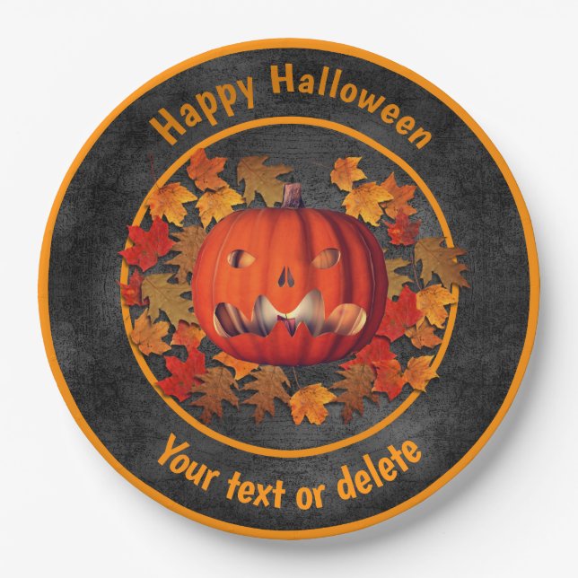 Plato De Papel Halloween personalizado de Scary Jack-O'-Lantern (Anverso)