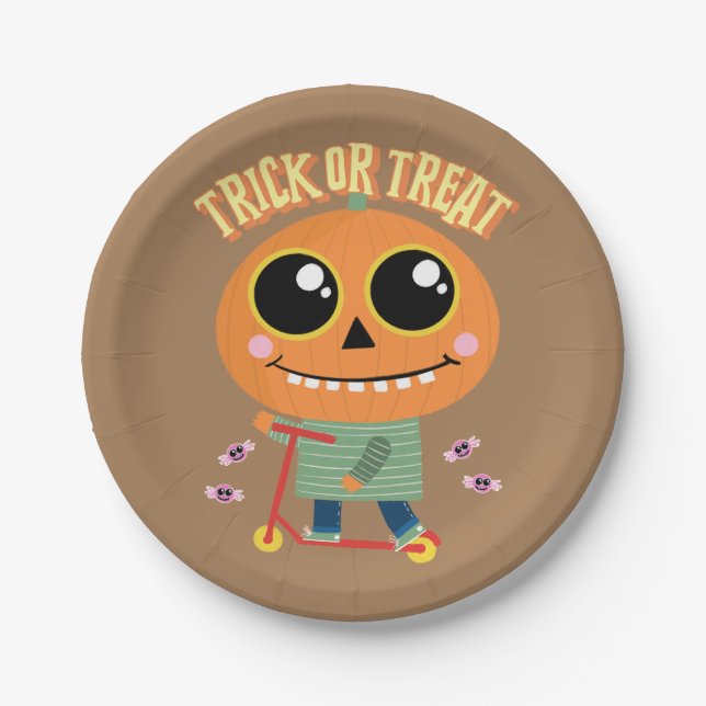 Plato De Papel Halloween placas moto moto calabaza (Anverso)