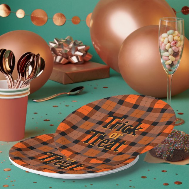 Plato De Papel Halloween Plaid (Multi)