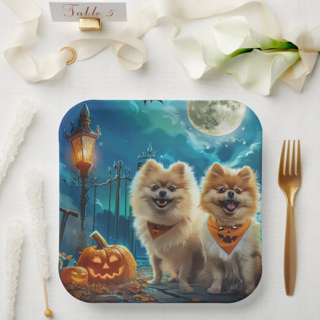 Plato De Papel Halloween Pomeranian Spooky (Boda)