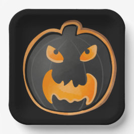 PLATO DE PAPEL HALLOWEEN PUMPKIN, NARANJA NEGRO ENOJADO