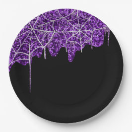Plato De Papel Halloween Purple & White Spiderweb
