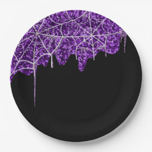 Plato De Papel Halloween Purple & White Spiderweb